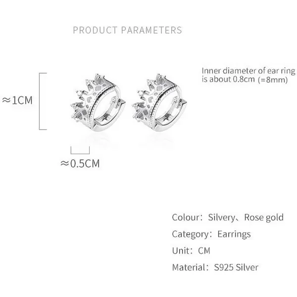 CZ Princess Crown Cubic Zirconia Small Hoop Earrings for Women Teens Girls 925 Sterling Silver Dainty Cute Tiny Huggie Hinged Hoops Tragus Pose Pin Hypoallergenic Earrings JewelrySilver