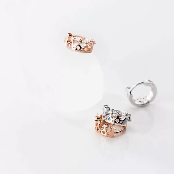 CZ Princess Crown Cubic Zirconia Small Hoop Earrings for Women Teens Girls 925 Sterling Silver Dainty Cute Tiny Huggie Hinged Hoops Tragus Pose Pin Hypoallergenic Earrings JewelrySilver