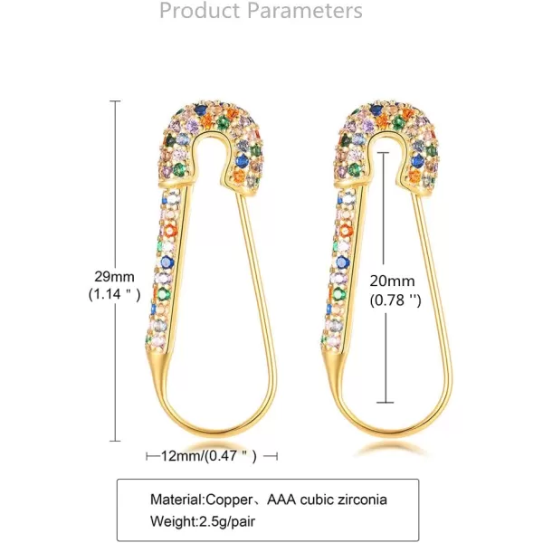 CZ Safety Pin Cartilage Huggie Hoop Earrings for Women Girls Dainty Cubic Zirconia Dangle Drop Hypoallergenic Stud Post Pave Crystal Fashion Hoops Jewelry Gold PlatedBohemian