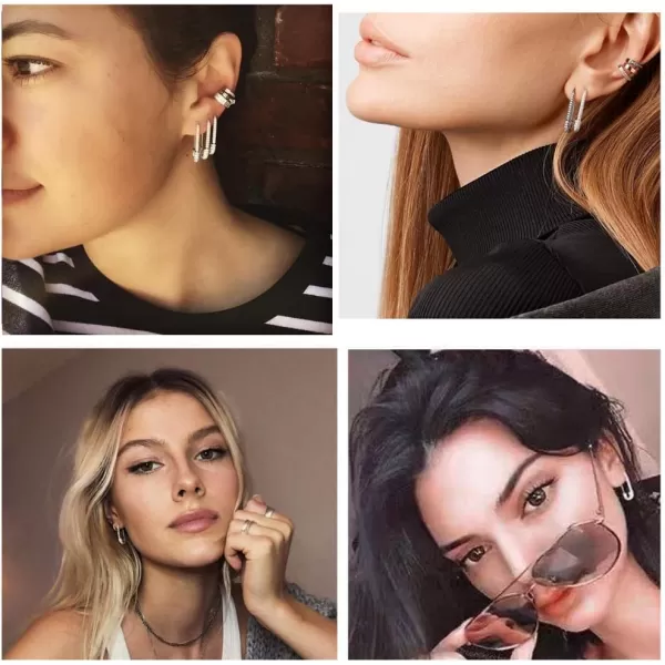 CZ Safety Pin Cartilage Huggie Hoop Earrings for Women Girls Dainty Cubic Zirconia Dangle Drop Hypoallergenic Stud Post Pave Crystal Fashion Hoops Jewelry Gold PlatedBoho Green
