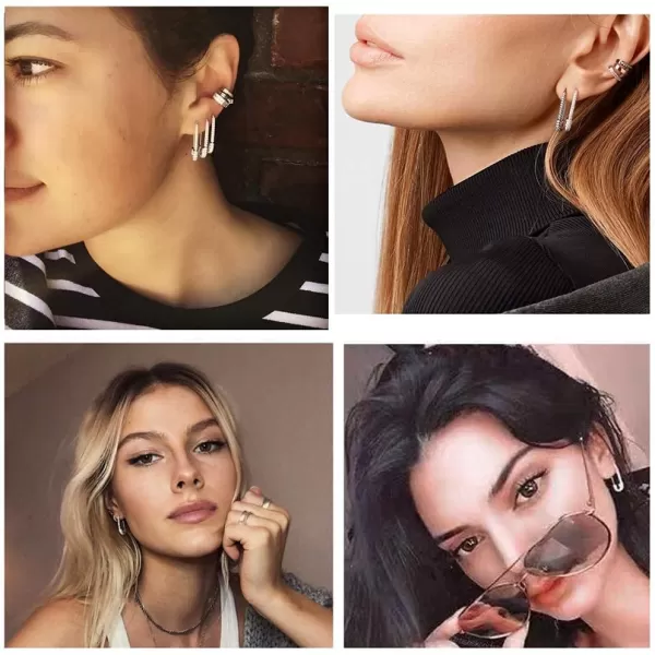 CZ Safety Pin Cartilage Huggie Hoop Earrings for Women Girls Dainty Cubic Zirconia Dangle Drop Hypoallergenic Stud Post Pave Crystal Fashion Hoops Jewelry Gold PlatedBohemian