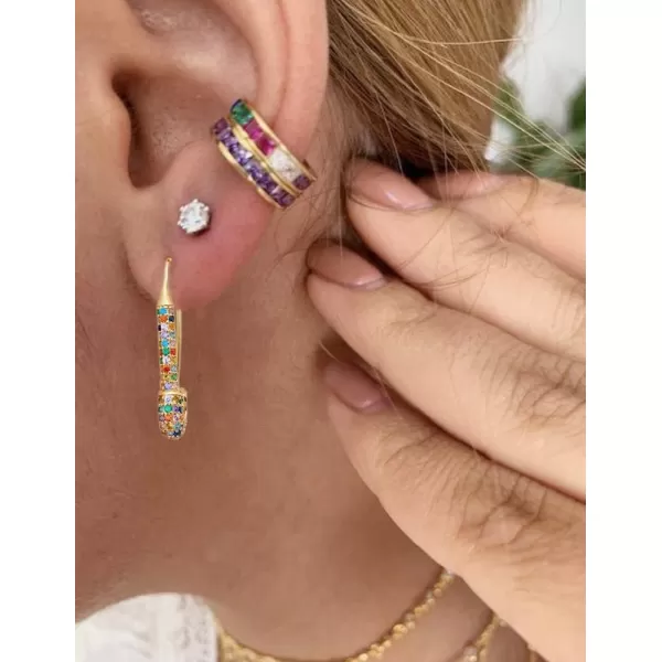 CZ Safety Pin Cartilage Huggie Hoop Earrings for Women Girls Dainty Cubic Zirconia Dangle Drop Hypoallergenic Stud Post Pave Crystal Fashion Hoops Jewelry Gold PlatedBohemian