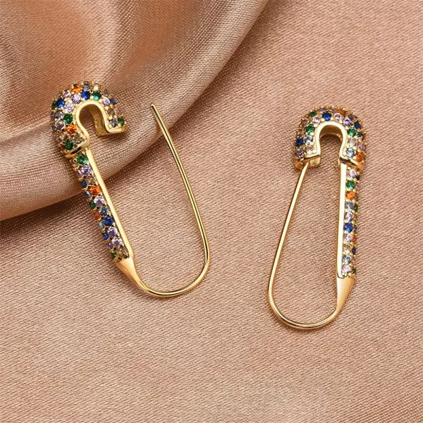 CZ Safety Pin Cartilage Huggie Hoop Earrings for Women Girls Dainty Cubic Zirconia Dangle Drop Hypoallergenic Stud Post Pave Crystal Fashion Hoops Jewelry Gold PlatedBohemian
