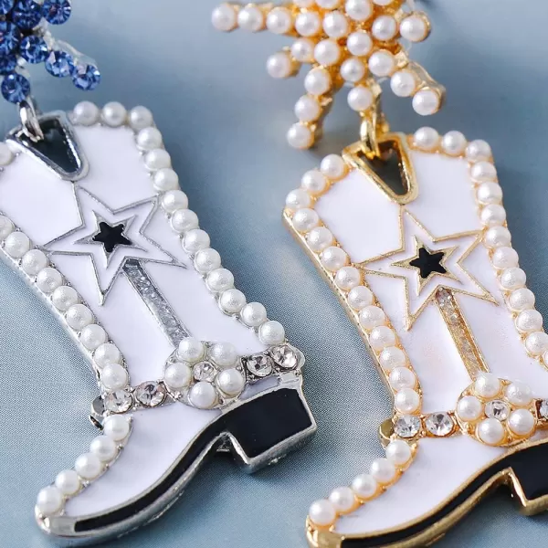 CZ Snowflake Cowgirl Boot Dangle Earrings for Women Girls Cubic Zirconia Star Shell Pearl Western Cowboy Statement Drop Dangling Stud Fashion Christmas Festival Party Jewelry GiftsWhite