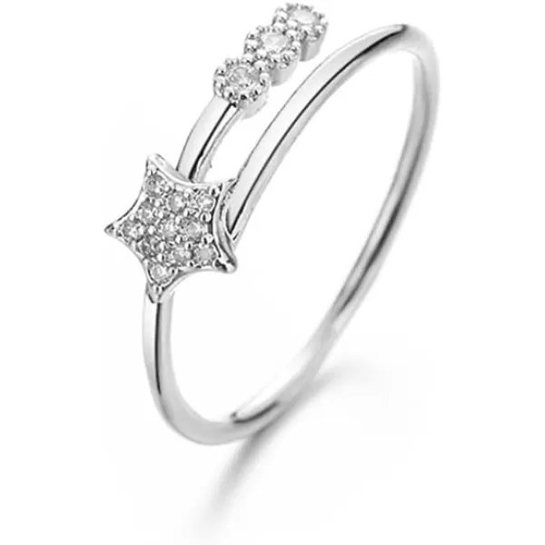 CZ Star Adjustable Engagement Ring 925 Sterling Silver for Women Girls Bezel Cubic Zirconia Celestial Starlet Expandable Open Wrap Finger Rings Comfort Fit Fashion Wedding Birthday Jewelry Dainty GiftSilver