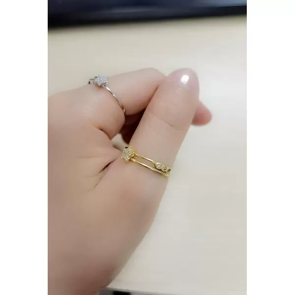 CZ Star Adjustable Engagement Ring 925 Sterling Silver for Women Girls Bezel Cubic Zirconia Celestial Starlet Expandable Open Wrap Finger Rings Comfort Fit Fashion Wedding Birthday Jewelry Dainty GiftGold