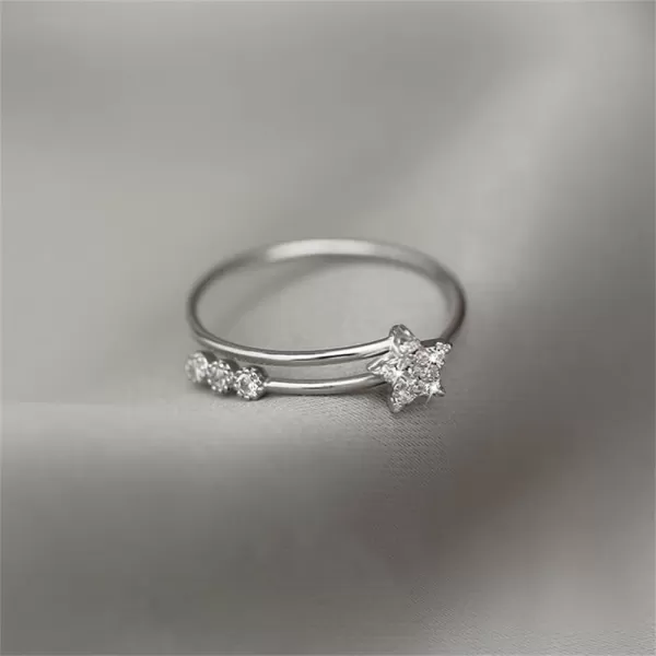 CZ Star Adjustable Engagement Ring 925 Sterling Silver for Women Girls Bezel Cubic Zirconia Celestial Starlet Expandable Open Wrap Finger Rings Comfort Fit Fashion Wedding Birthday Jewelry Dainty GiftSilver