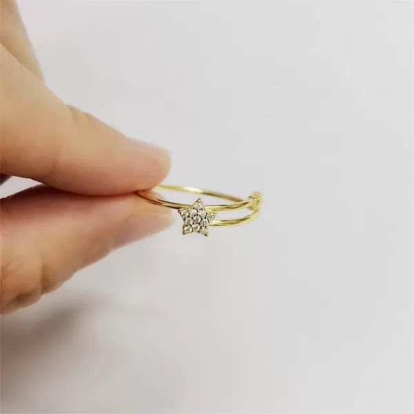 CZ Star Adjustable Engagement Ring 925 Sterling Silver for Women Girls Bezel Cubic Zirconia Celestial Starlet Expandable Open Wrap Finger Rings Comfort Fit Fashion Wedding Birthday Jewelry Dainty GiftGold