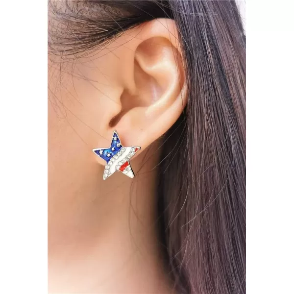 CZ Star Love Heart American Flag Stud Earrings for Women Girls Alloy Crystal Blue Red Enameled USA National Patriotic Stripes Festival Studs Jewelry Souvenir Gifts AsymmetricCZ Star Love Heart American Flag Stud Earrings for Women Girls Alloy Crystal Blue Red Enameled USA National Patriotic Stripes Festival Studs Jewelry Souvenir Gifts Asymmetric