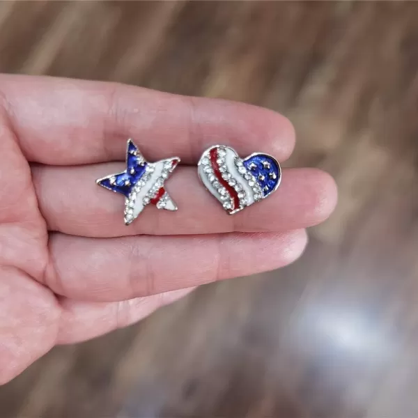 CZ Star Love Heart American Flag Stud Earrings for Women Girls Alloy Crystal Blue Red Enameled USA National Patriotic Stripes Festival Studs Jewelry Souvenir Gifts AsymmetricCZ Star Love Heart American Flag Stud Earrings for Women Girls Alloy Crystal Blue Red Enameled USA National Patriotic Stripes Festival Studs Jewelry Souvenir Gifts Asymmetric