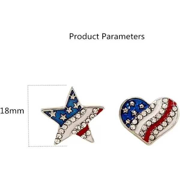 CZ Star Love Heart American Flag Stud Earrings for Women Girls Alloy Crystal Blue Red Enameled USA National Patriotic Stripes Festival Studs Jewelry Souvenir Gifts AsymmetricCZ Star Love Heart American Flag Stud Earrings for Women Girls Alloy Crystal Blue Red Enameled USA National Patriotic Stripes Festival Studs Jewelry Souvenir Gifts Asymmetric
