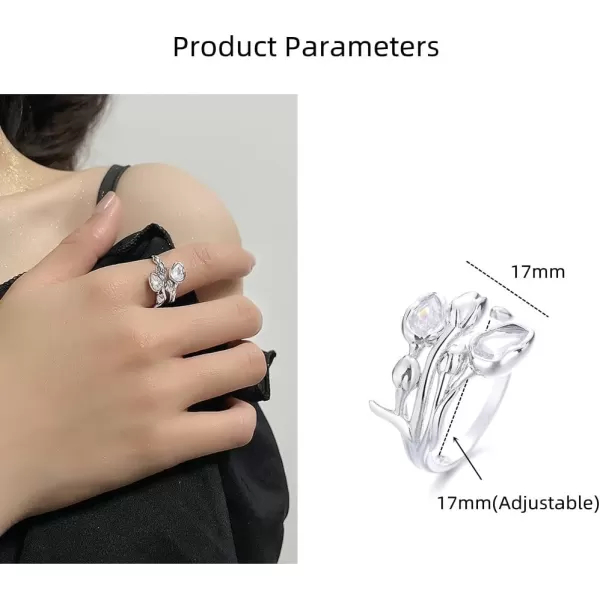 CZ Tulip Flower Statemeng Ring for Women Girls Silvery Sideways Flowers Adjustable Open Wide Wrap Finger Rings Comfort Fit Elegant Wedding Engagement Birthday Anniversary Jewelry GiftCZ Tulip Flower Statemeng Ring for Women Girls Silvery Sideways Flowers Adjustable Open Wide Wrap Finger Rings Comfort Fit Elegant Wedding Engagement Birthday Anniversary Jewelry Gift