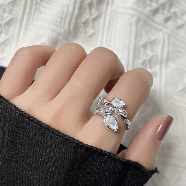 CZ Tulip Flower Statemeng Ring for Women Girls Silvery Sideways Flowers Adjustable Open Wide Wrap Finger Rings Comfort Fit Elegant Wedding Engagement Birthday Anniversary Jewelry GiftCZ Tulip Flower Statemeng Ring for Women Girls Silvery Sideways Flowers Adjustable Open Wide Wrap Finger Rings Comfort Fit Elegant Wedding Engagement Birthday Anniversary Jewelry Gift