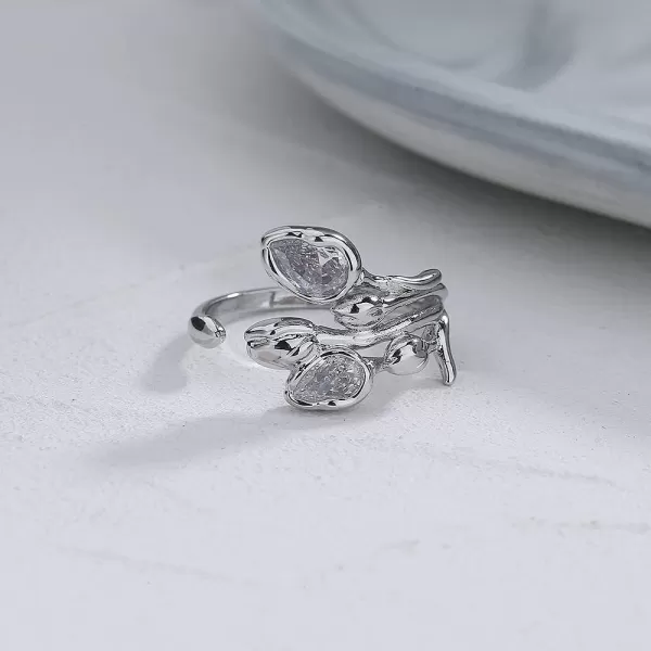 CZ Tulip Flower Statemeng Ring for Women Girls Silvery Sideways Flowers Adjustable Open Wide Wrap Finger Rings Comfort Fit Elegant Wedding Engagement Birthday Anniversary Jewelry GiftCZ Tulip Flower Statemeng Ring for Women Girls Silvery Sideways Flowers Adjustable Open Wide Wrap Finger Rings Comfort Fit Elegant Wedding Engagement Birthday Anniversary Jewelry Gift