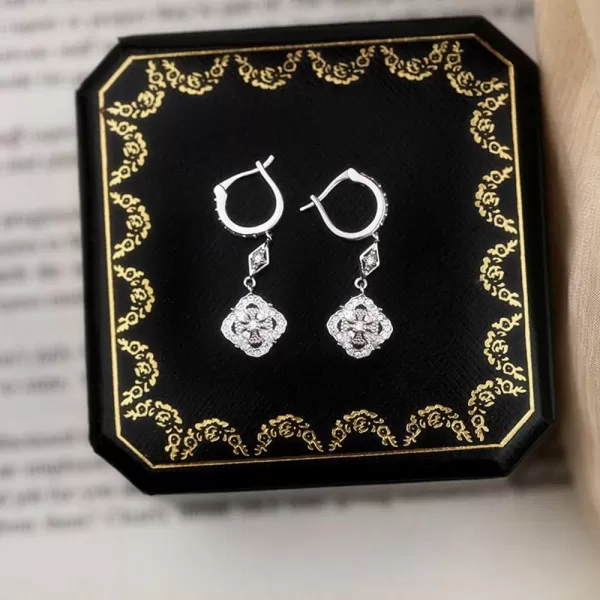 CZ Vintage Dangle Hoop Earrings for Women Girls S925 Sterling Silver with Charms White Gold Plated Pave Cubic Zirconia Leverback Filigree Flower Dangling Stud Wedding Retro Bridal Prom Antique JewelryCZ Vintage Dangle Hoop Earrings for Women Girls S925 Sterling Silver with Charms White Gold Plated Pave Cubic Zirconia Leverback Filigree Flower Dangling Stud Wedding Retro Bridal Prom Antique Jewelry