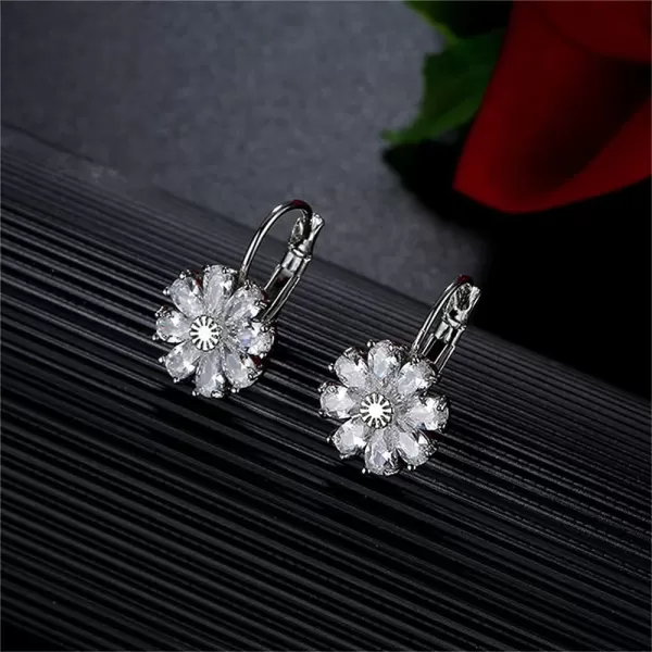 CZ Wedding Daisy Flower Earrings for Women Girls Silver Plated Cubic Zirconia Cute Sunflower Small Hoop Lever Back Huggie Hoops Earring Nickel Free Birthday Party Vacation Jewelry Gift ClearCZ Wedding Daisy Flower Earrings for Women Girls Silver Plated Cubic Zirconia Cute Sunflower Small Hoop Lever Back Huggie Hoops Earring Nickel Free Birthday Party Vacation Jewelry Gift Clear