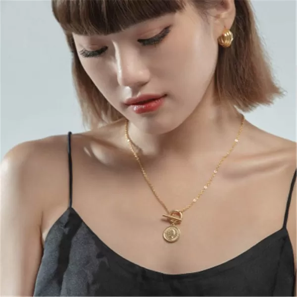 Charm Coin Satinless Steel Necklace for Women Girls 18K Gold Plated Toggle Medallion Chain Queen Goddess Pendant Necklaces Dainty Worship Keepsake Jewelry Valentine Mother Day Gift for HerCharm Coin Satinless Steel Necklace for Women Girls 18K Gold Plated Toggle Medallion Chain Queen Goddess Pendant Necklaces Dainty Worship Keepsake Jewelry Valentine Mother Day Gift for Her