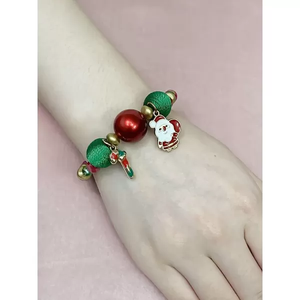 Christmas Beaded Stretch Bracelets for Women Girls Charms Colorful Acrylic Crystal Turquoise Ball Bead Strand Elastic Layer BFF Bracelet Chains Xmas Holiday Accessories Jewelry Gifts for Mother DaughterSanta Claus