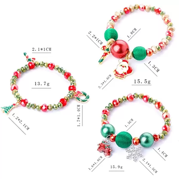 Christmas Beaded Stretch Bracelets for Women Girls Charms Colorful Acrylic Crystal Turquoise Ball Bead Strand Elastic Layer BFF Bracelet Chains Xmas Holiday Accessories Jewelry Gifts for Mother DaughterTree Wreath