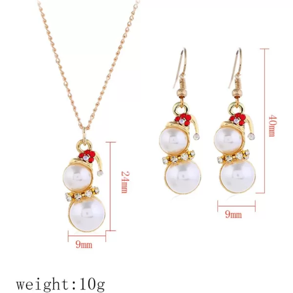 Christmas Jewelry Set Gifts for Womens Girls Teens Gold Plated Tiny Small Cute Dainty CZ Drop Dangle Hook Earrings Crystal Pendant Choker Necklace Thanksgiving Christmas PresentsPearl Snowman