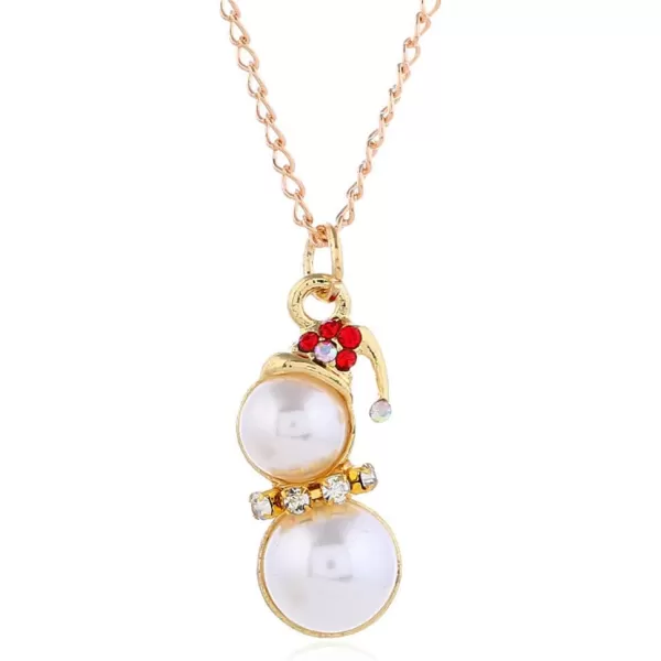 Christmas Jewelry Set Gifts for Womens Girls Teens Gold Plated Tiny Small Cute Dainty CZ Drop Dangle Hook Earrings Crystal Pendant Choker Necklace Thanksgiving Christmas PresentsPearl Snowman