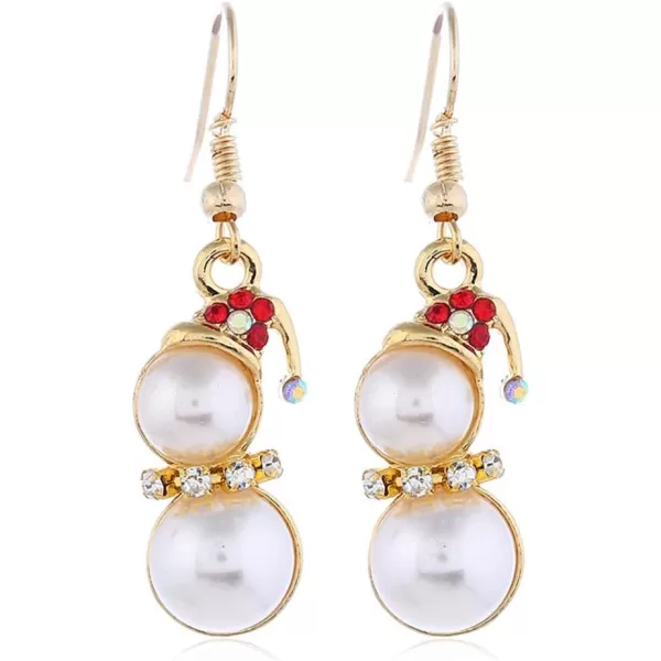 Christmas Jewelry Set Gifts for Womens Girls Teens Gold Plated Tiny Small Cute Dainty CZ Drop Dangle Hook Earrings Crystal Pendant Choker Necklace Thanksgiving Christmas PresentsPearl Snowman