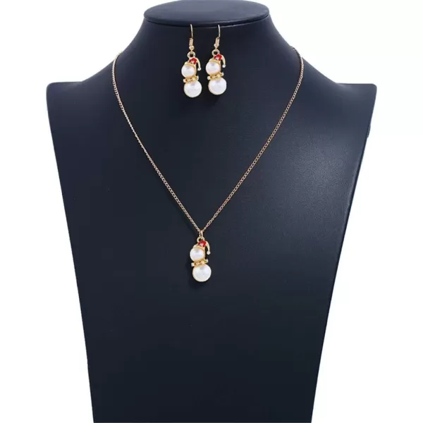 Christmas Jewelry Set Gifts for Womens Girls Teens Gold Plated Tiny Small Cute Dainty CZ Drop Dangle Hook Earrings Crystal Pendant Choker Necklace Thanksgiving Christmas PresentsPearl Snowman