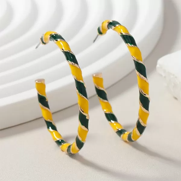 Colorful Candy Hoop Earrings for Women Girls Gold Plated Big Twisted Diagonal Striped Christmas Statement Dangle Drop Huggie Open Hoops Earring Fashion Fun Lightweight Xmas Holiday Festival Ornament Jewelry GiftsYellow Green