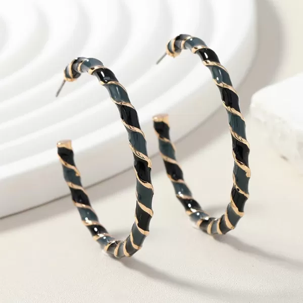 Colorful Candy Hoop Earrings for Women Girls Gold Plated Big Twisted Diagonal Striped Christmas Statement Dangle Drop Huggie Open Hoops Earring Fashion Fun Lightweight Xmas Holiday Festival Ornament Jewelry GiftsBlack Blue