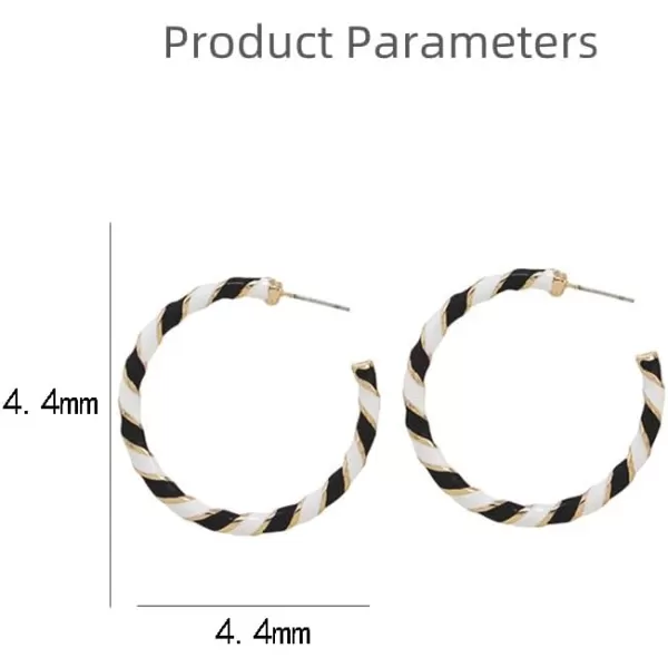 Colorful Candy Hoop Earrings for Women Girls Gold Plated Big Twisted Diagonal Striped Christmas Statement Dangle Drop Huggie Open Hoops Earring Fashion Fun Lightweight Xmas Holiday Festival Ornament Jewelry GiftsBlack White