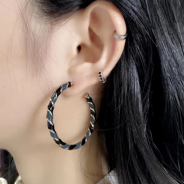 Colorful Candy Hoop Earrings for Women Girls Gold Plated Big Twisted Diagonal Striped Christmas Statement Dangle Drop Huggie Open Hoops Earring Fashion Fun Lightweight Xmas Holiday Festival Ornament Jewelry GiftsBlack Blue