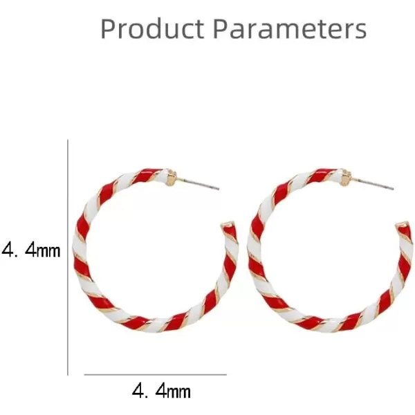 Colorful Candy Hoop Earrings for Women Girls Gold Plated Big Twisted Diagonal Striped Christmas Statement Dangle Drop Huggie Open Hoops Earring Fashion Fun Lightweight Xmas Holiday Festival Ornament Jewelry GiftsWhite Red