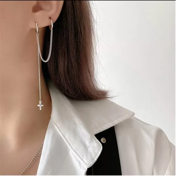 Cross Chain Drop Dangle Small Double Hoop Earrings for Women Girls Sterling Silver Huggie Tassel Slave Chain Dangling 2 Hole Pair Post Multiple Piercing Studs Cartilage Men Personalized JewelryCross Chain Drop Dangle Small Double Hoop Earrings for Women Girls Sterling Silver Huggie Tassel Slave Chain Dangling 2 Hole Pair Post Multiple Piercing Studs Cartilage Men Personalized Jewelry