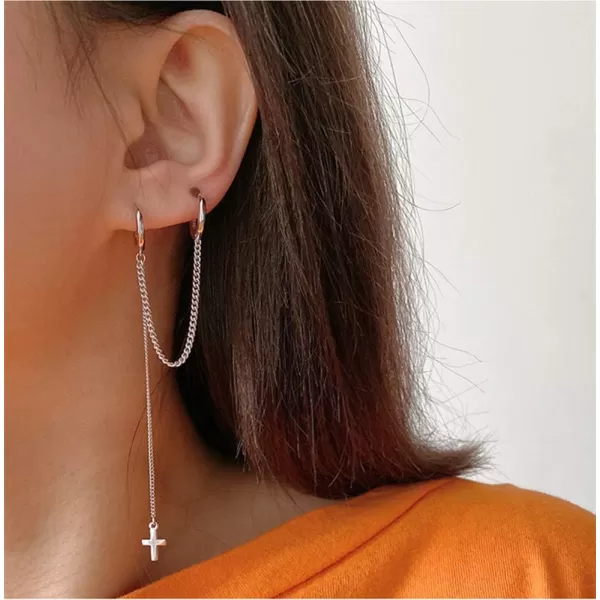 Cross Chain Drop Dangle Small Double Hoop Earrings for Women Girls Sterling Silver Huggie Tassel Slave Chain Dangling 2 Hole Pair Post Multiple Piercing Studs Cartilage Men Personalized JewelryCross Chain Drop Dangle Small Double Hoop Earrings for Women Girls Sterling Silver Huggie Tassel Slave Chain Dangling 2 Hole Pair Post Multiple Piercing Studs Cartilage Men Personalized Jewelry