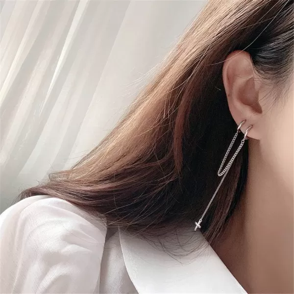 Cross Chain Drop Dangle Small Double Hoop Earrings for Women Girls Sterling Silver Huggie Tassel Slave Chain Dangling 2 Hole Pair Post Multiple Piercing Studs Cartilage Men Personalized JewelryCross Chain Drop Dangle Small Double Hoop Earrings for Women Girls Sterling Silver Huggie Tassel Slave Chain Dangling 2 Hole Pair Post Multiple Piercing Studs Cartilage Men Personalized Jewelry