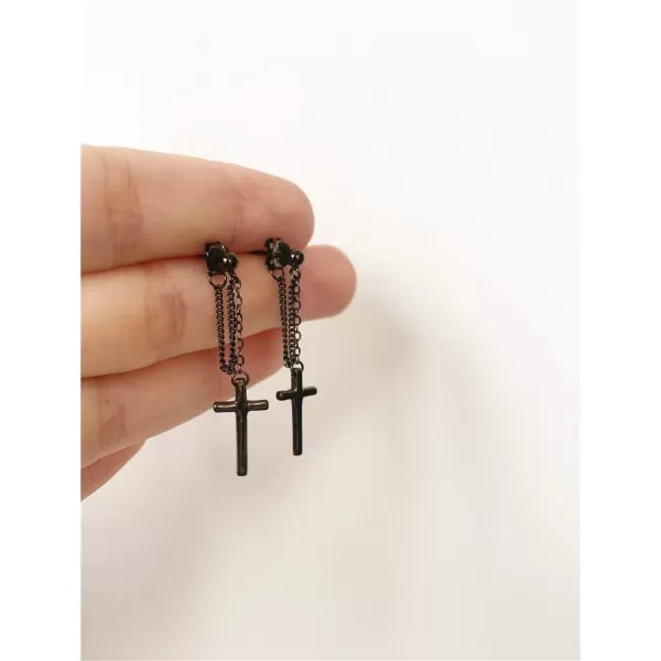 Cross Dangle Drop Earrings 925 Sterling Silver Chain Dropping for Women Girls Punk Ball Studs Hypoallergenic JewelryBlack