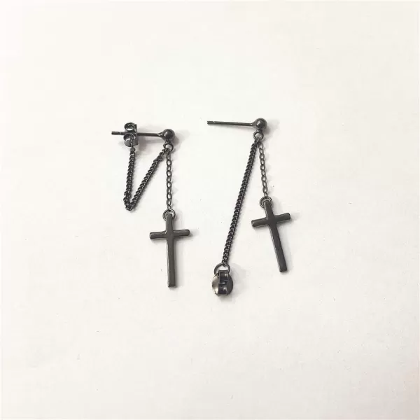 Cross Dangle Drop Earrings 925 Sterling Silver Chain Dropping for Women Girls Punk Ball Studs Hypoallergenic JewelryBlack