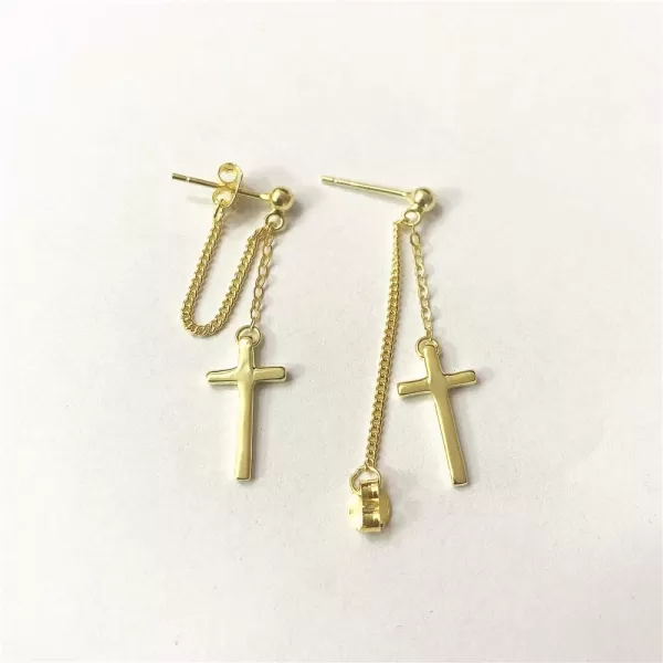 Cross Dangle Drop Earrings 925 Sterling Silver Chain Dropping for Women Girls Punk Ball Studs Hypoallergenic JewelryGold