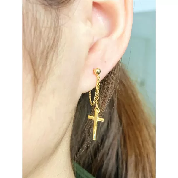 Cross Dangle Drop Earrings 925 Sterling Silver Chain Dropping for Women Girls Punk Ball Studs Hypoallergenic JewelryGold