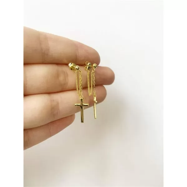 Cross Dangle Drop Earrings 925 Sterling Silver Chain Dropping for Women Girls Punk Ball Studs Hypoallergenic JewelryGold