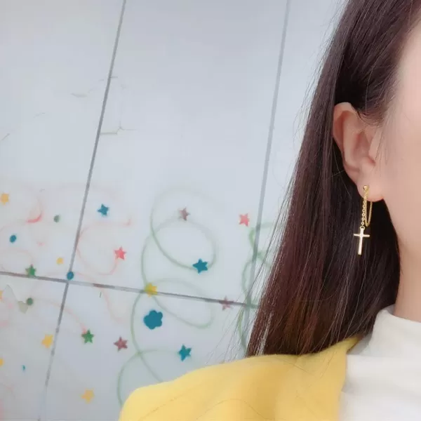 Cross Dangle Drop Earrings 925 Sterling Silver Chain Dropping for Women Girls Punk Ball Studs Hypoallergenic JewelryGold