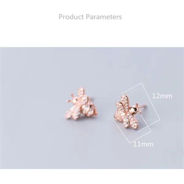 Crystal Bee Stud Earrings for Women Girls S925 Sterling Silver Cubic Zirconia Delicate Cute Animal Honeybee Small Studs Hypoallergenic Gift JewelryRose Gold