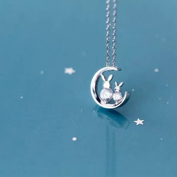 Crystal Bunny Rabbit on the Moon Pendant Necklace for Teen Girls S925 Sterling Silver Small Cute 2 CZ Rabbits Crescent Choker Animal Jewelry Delicate Gift for Mother and Daughter LoverCrystal Bunny Rabbit on the Moon Pendant Necklace for Teen Girls S925 Sterling Silver Small Cute 2 CZ Rabbits Crescent Choker Animal Jewelry Delicate Gift for Mother and Daughter Lover