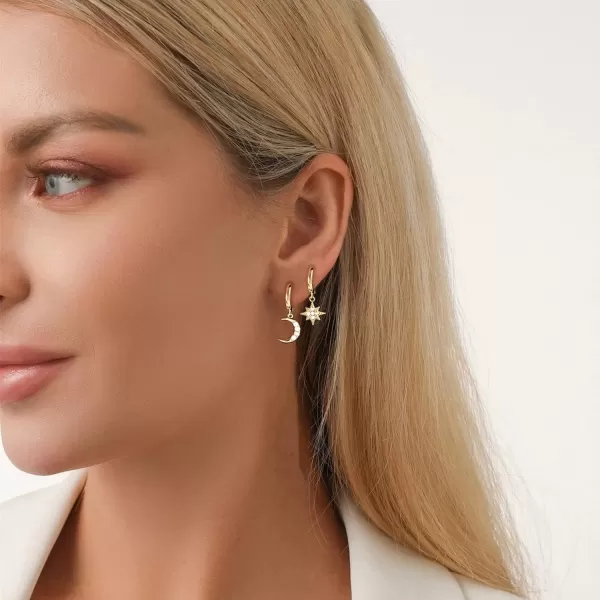 Crystal Moon Star Dangle Hoop Earrings for Women Teen Girls S925 Sterling Silver with Charms Asymmetrical CZ Diamond Drop Cartilage Cute Jewelry Delicate Fashion Birthday Gift Best Friend Gold PlatedCrystal Moon Star Dangle Hoop Earrings for Women Teen Girls S925 Sterling Silver with Charms Asymmetrical CZ Diamond Drop Cartilage Cute Jewelry Delicate Fashion Birthday Gift Best Friend Gold Plated
