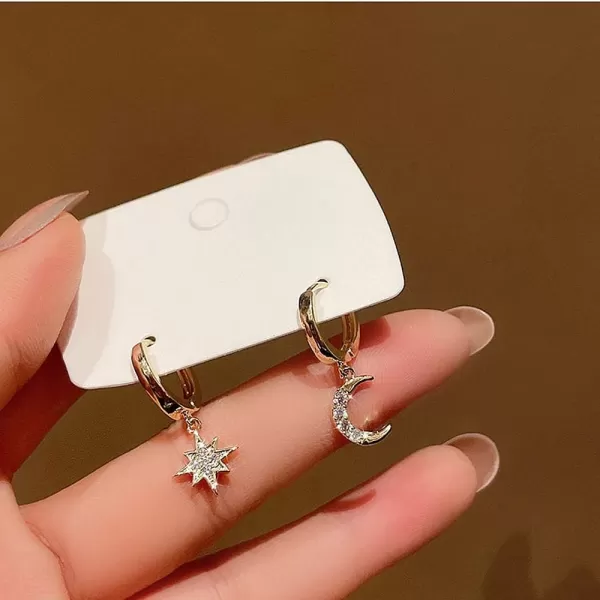 Crystal Moon Star Dangle Hoop Earrings for Women Teen Girls S925 Sterling Silver with Charms Asymmetrical CZ Diamond Drop Cartilage Cute Jewelry Delicate Fashion Birthday Gift Best Friend Gold PlatedCrystal Moon Star Dangle Hoop Earrings for Women Teen Girls S925 Sterling Silver with Charms Asymmetrical CZ Diamond Drop Cartilage Cute Jewelry Delicate Fashion Birthday Gift Best Friend Gold Plated