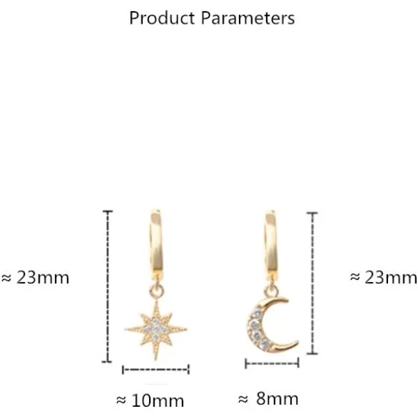 Crystal Moon Star Dangle Hoop Earrings for Women Teen Girls S925 Sterling Silver with Charms Asymmetrical CZ Diamond Drop Cartilage Cute Jewelry Delicate Fashion Birthday Gift Best Friend Gold PlatedCrystal Moon Star Dangle Hoop Earrings for Women Teen Girls S925 Sterling Silver with Charms Asymmetrical CZ Diamond Drop Cartilage Cute Jewelry Delicate Fashion Birthday Gift Best Friend Gold Plated