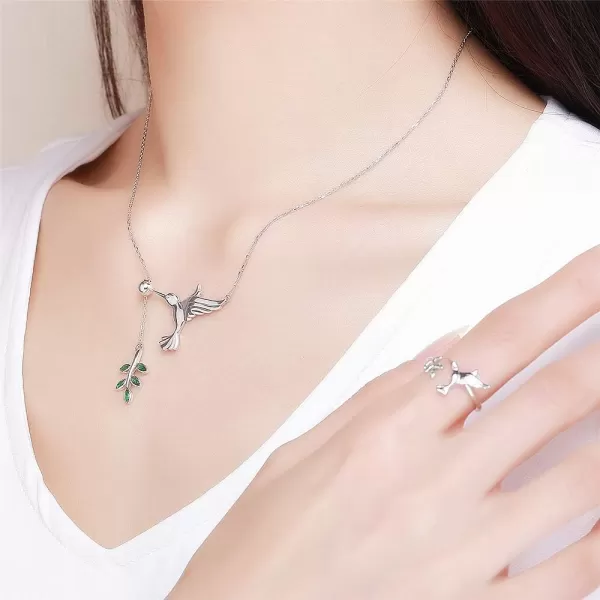 Crystal Olive Leaf Hummingbird Necklace for Women Girls 925 Sterling Silver Green Rhinestone Ball Bead Oxidized Bird Pendant Necklace Adjustable Chain Fashion Retro Jewelry Gift for Mother Aunt LadiesCrystal Olive Leaf Hummingbird Necklace for Women Girls 925 Sterling Silver Green Rhinestone Ball Bead Oxidized Bird Pendant Necklace Adjustable Chain Fashion Retro Jewelry Gift for Mother Aunt Ladies