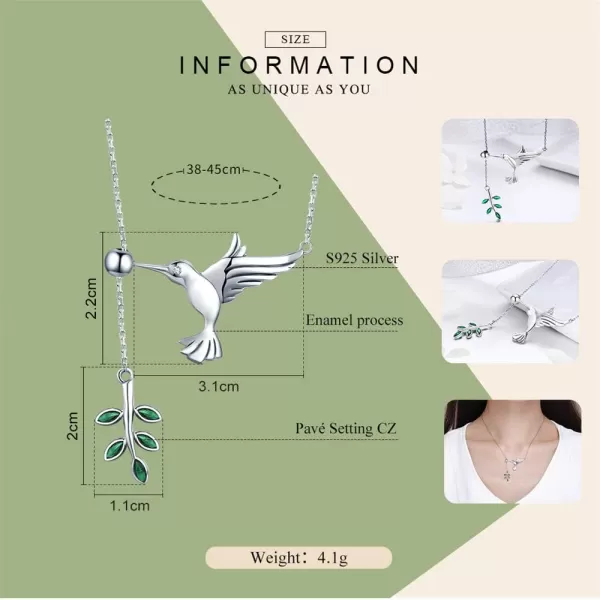 Crystal Olive Leaf Hummingbird Necklace for Women Girls 925 Sterling Silver Green Rhinestone Ball Bead Oxidized Bird Pendant Necklace Adjustable Chain Fashion Retro Jewelry Gift for Mother Aunt LadiesCrystal Olive Leaf Hummingbird Necklace for Women Girls 925 Sterling Silver Green Rhinestone Ball Bead Oxidized Bird Pendant Necklace Adjustable Chain Fashion Retro Jewelry Gift for Mother Aunt Ladies