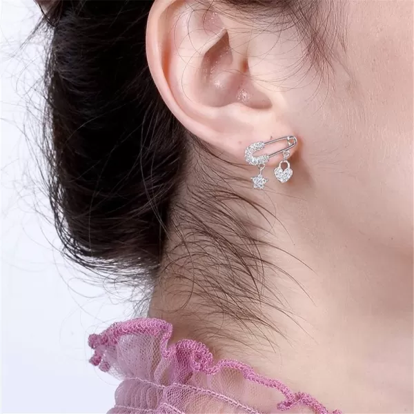 Crystal Safety Pin Sterling Silver Stud Earrings for Women Teen Girls Charms CZ Mini Cute Star Love Heart Drop Dangle Studs Tragus Luck Post Fashion Dainty Jewelry Christmas Valentines Gift SilverCrystal Safety Pin Sterling Silver Stud Earrings for Women Teen Girls Charms CZ Mini Cute Star Love Heart Drop Dangle Studs Tragus Luck Post Fashion Dainty Jewelry Christmas Valentines Gift Silver
