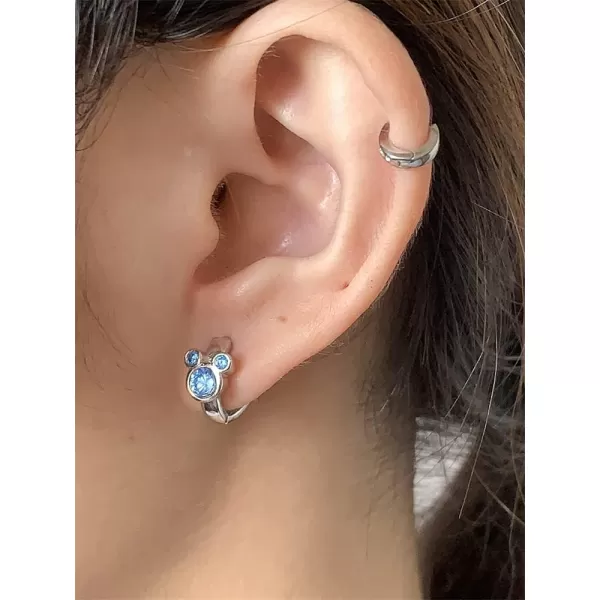 Cubic Zirconia Small Hoop Earrings 925 Sterling Silver Plated Hypoallergenic CZ Mouse Cute Cartilage Huggie Hoops for Women Girls Teens 16G Piercing Ear StudBlue